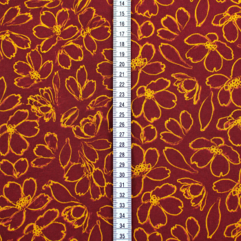 Preview: Viskose-Webware Blumenkontur Bordeaux-Senfgelb
